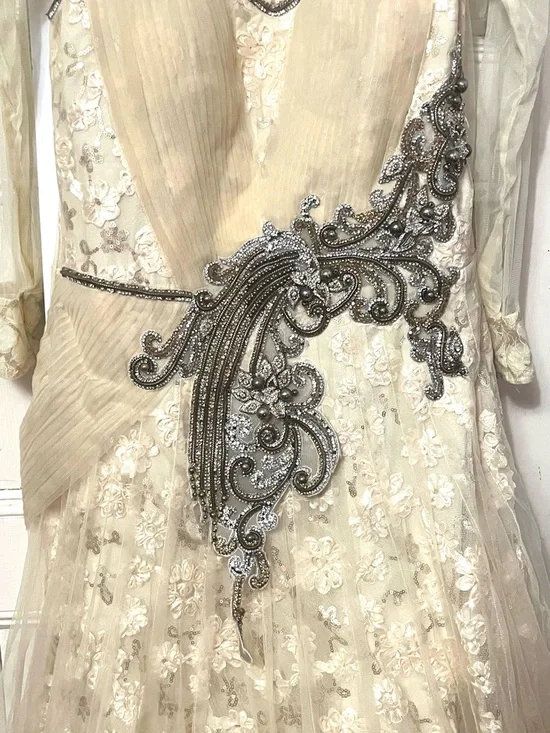 Embroidered Ivory Champagne Formal Gown - Picture 4 of 5